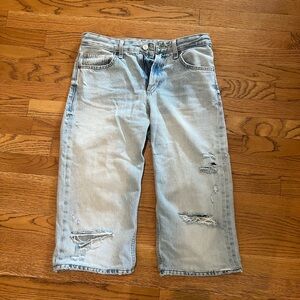 Light Blue Distressed Crop Jeans
